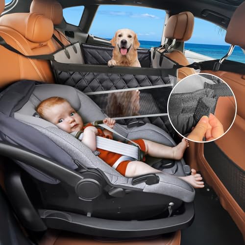MIXJOY Dog Car Seat for Large/Medium Dogs, Waterproof Car Back Seat with Hard Bottom for Large Sized Dog, Scratch Proof Back Seat Extender with Storage Pocket for Travel