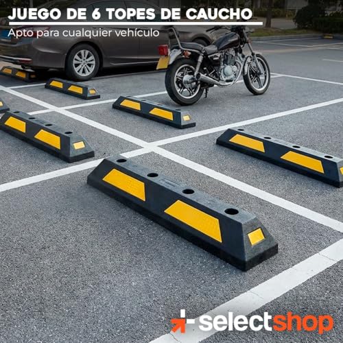 SELECTSHOP Set de 6 Topes Para Estacionamiento de 75 cm Con Reflejante Uso Rudo Vulcanizado Pre-Polímero de poliuretano Garaje Estacionamiento Division Carriles Resistente a Temperaturas