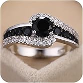 S925 Sterling Silver Black Onyx Engagement Ring Black Ladies Ring Moissanite Zircon Set Carat Diamond Elegant Cutout Ring Eternity Engagement Ladies Wedding Rings Size 9