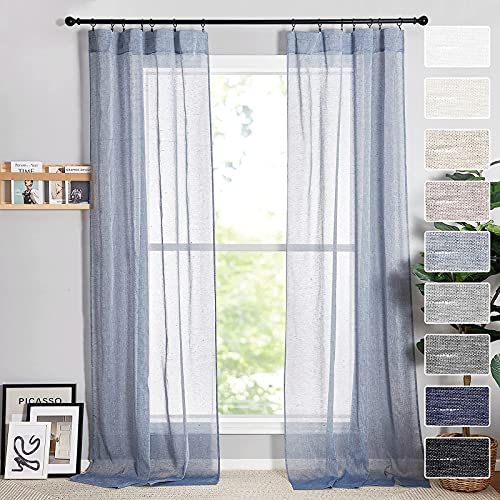 RYB HOME Extra Long Sheer Curtains 108 inches, Faux Linen Curtains