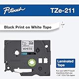 Brother Genuine P-touch TZE-211 Label Tape 1, 1/4" (0.23") Standard Laminated P-touch Tape, Black on White, Laminated for Indoor or Outdoor Use, Water Resistant, 26.2 Feet (8M), Single-Pack