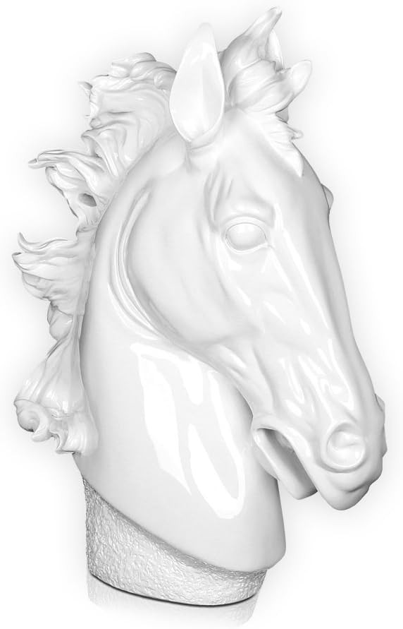 Arte Dal Mondo Horse Head Modern figurative Design lacquared Resin Sculpture, White, 62 x 19 x 49 cm