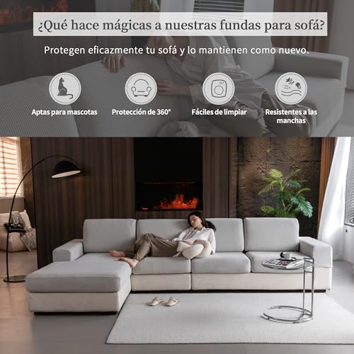 OHSIO Stretch Sofa Cushion Cover, Non-Slip, Washable, Universal, Resistant and Easy to Clean (Light Grey, 2 S Seat Covers + 1 Chaise Longue Cover)