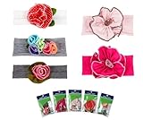 Bundle Monster 5pc Baby Cotton Stretch Pretty Rose Tulip Flower Hair Headband Mixed Color Lot for Girls / Fits 0-4 yrs Toddler
