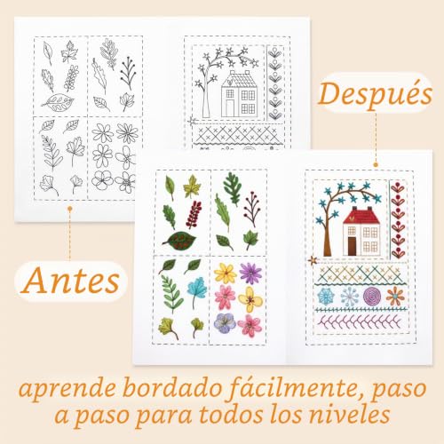 Komforbaa Upgraded Embroidery Kit for Beginners, Unbound Cross Stitch Book with Essential Patterns, 16cm Hoop, 24 Colors Thread, Complete Tools, Portable All-in-One