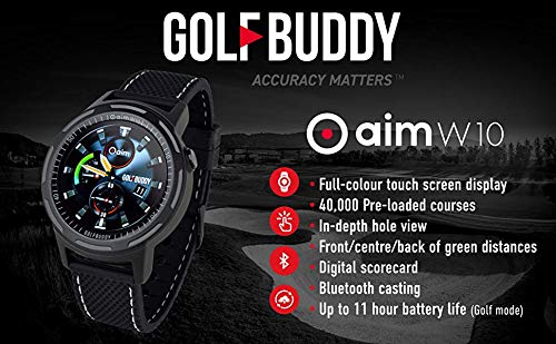 Golf Buddy Aim W10 GPS Watch, Advanced Smart Golf Watch, Full-Color Touch Screen, 40,000 Preloaded courses, Red/White/Blue & Black Wristband