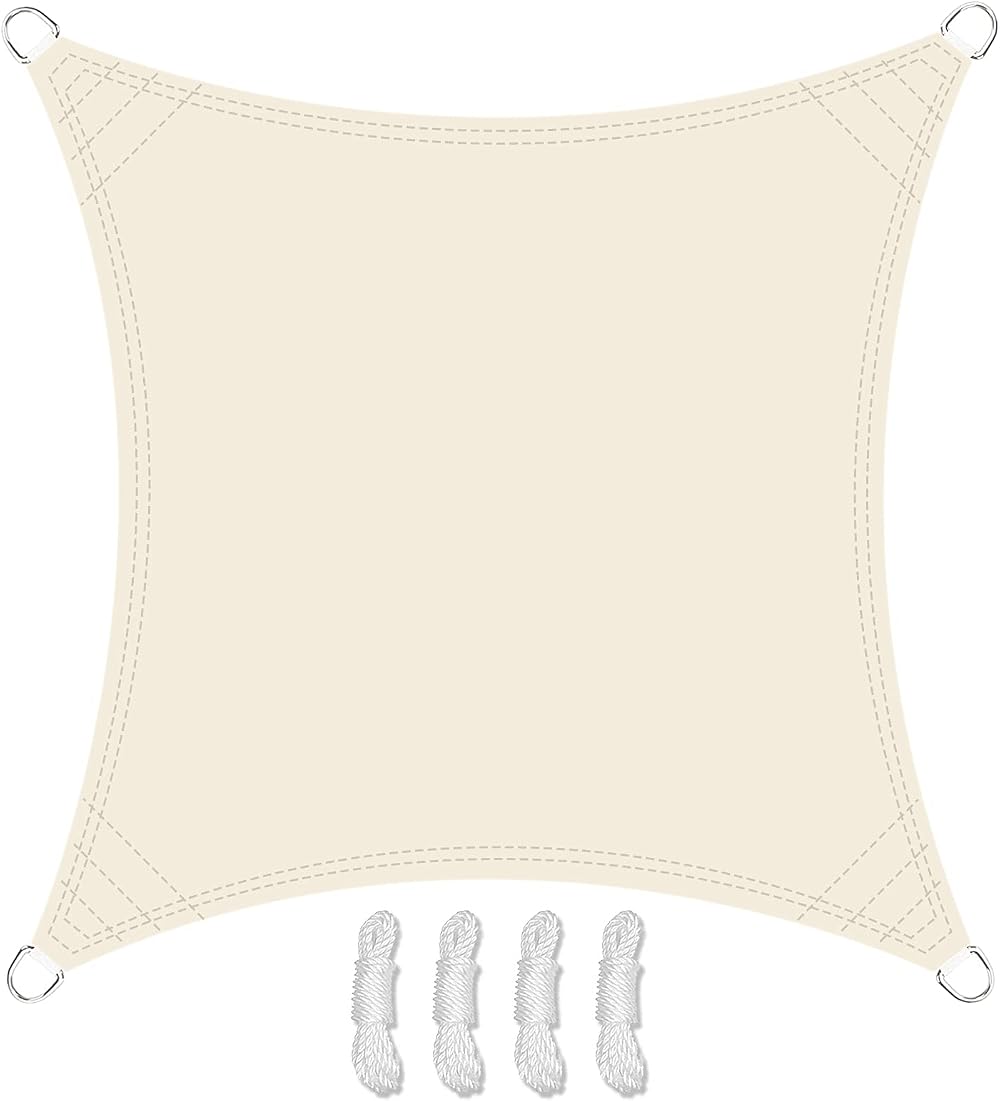 Teynewer 2x2m Square Sun Shade Sail UV 98% Waterproof Cream