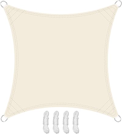 Teynewer 3.6x3.6m Square Shade Sail UV 98% Waterproof Cream