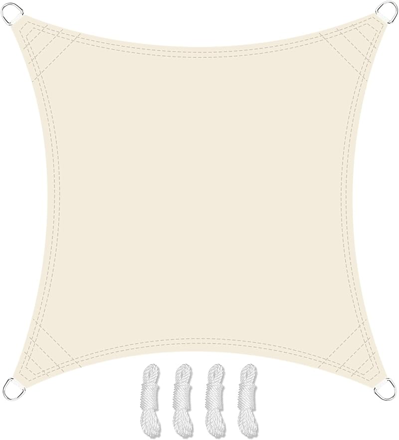 Teynewer 2x2m Square Sun Shade Sail UV 98% Waterproof Cream