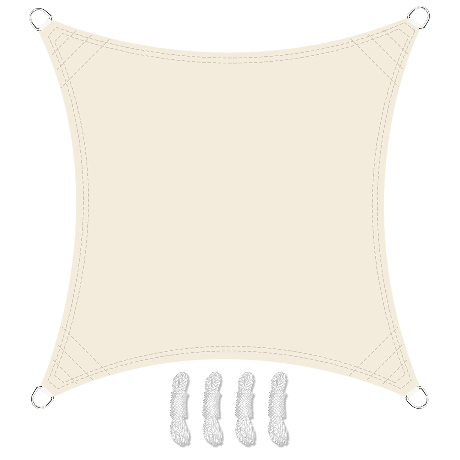 Teynewer Sun Shade Sail Square 3x3m Waterproof Shade Sail for Outdoor Garden Patio Party 98% UV Block Sunscreen Awning Canopy Sunsail with Free Rope, Cream