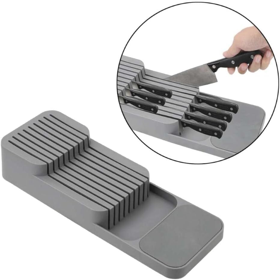 Organizador de Facas para Gaveta de Armário de Cozinha Com Base de apoio até 9 Facas suporta (BRANCO)