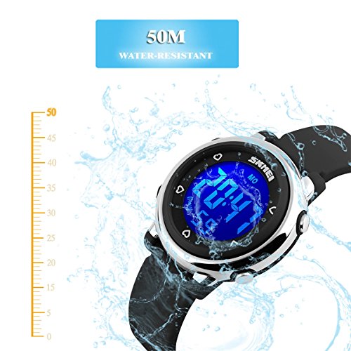 Kids Teens Girls Boys Waterproof Sports Digital Watches Timer with Alarm Stopwatch 7 colorful luminous Black - Thumbnail 2