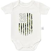RETKCUL Camo American Flag USA Bodysuits, Tactical Baby Gear Clothing, Cute Infant Short Sleeves Clothes for 0-24 Months