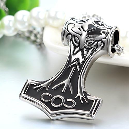 JewelryWe Vintage Stainless Steel Thors Hammer Triquetra Celtic Knot Amulet Men's Pendant Necklace, Silver (with Gift Bag) - Image 4