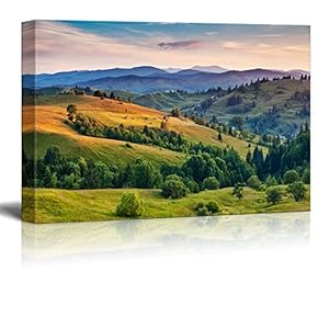 Canvas Prints Wall Art - Beautiful Green Hills at Dusk. Carpathian, Ukraine, Europe. Beauty World. - 12" x 18"