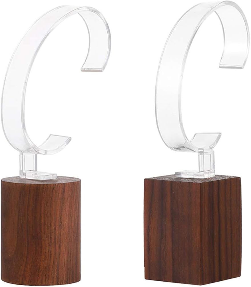 Hemobllo 2pcs Transparent Plastic Wrist Watch Display Stand with Wooden