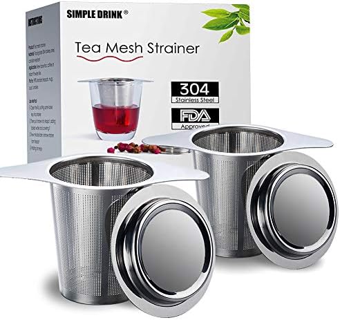 Loose Leaf Tea Infuser & Strainer by Simple Drink (2 Pack) - Ultra Fine Stainless Steel Tea Steeper with Double Handles for Hanging on Teapots, Mugs, Cups