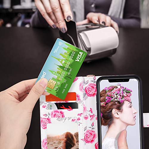 ULAK iPhone Xs Max Wallet Case, Premium PU Leather Case with Kickstand Card Holder ID Slot and Wristlet Shockproof Bling Glitter Protective Cover for Apple iPhone Xs Max (2018) - Rose Gold