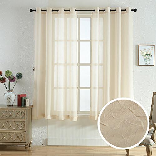 High Thread Crushed Sheer Voile Drapes with Ring Top 2 Panels Sheer for Sliding Patio Door/Dorm/Office Durable Home Decoration Privacy Protected Drapes（52"×84",Beige