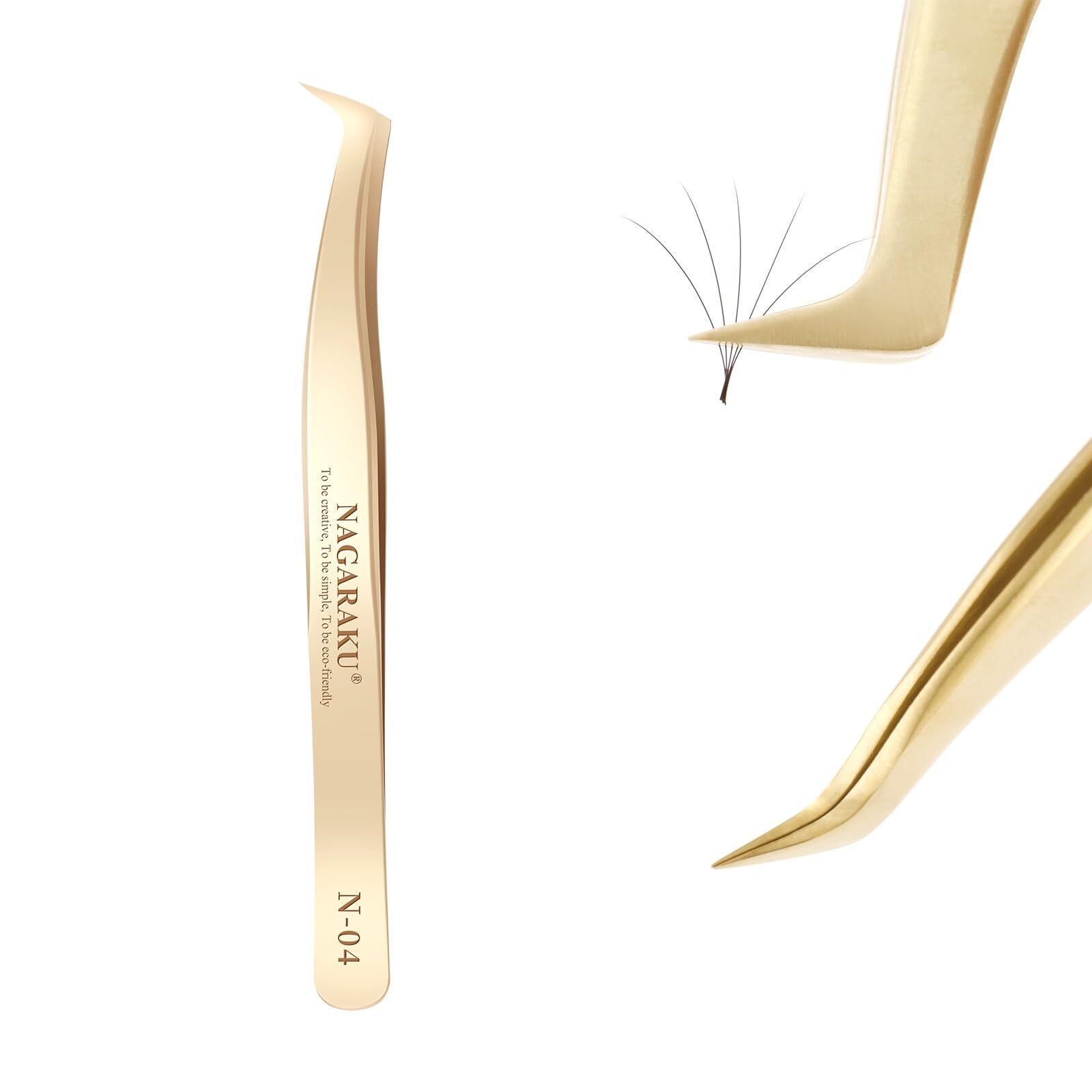 NAGARAKU Tweezers for Eyelash Extension Gold Curved Volume Cluster Eyelashes Easy Fanning Premade Fans Tweezers Stainless Steel Precision Light（N-04）