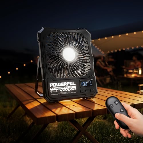20000mAh Battery Powered Portable Camping Fan, 8 Inch Rechargeable Travel Fan, Up to 82 Hours Battery Life, Suitable for Bedroom, Outdoor