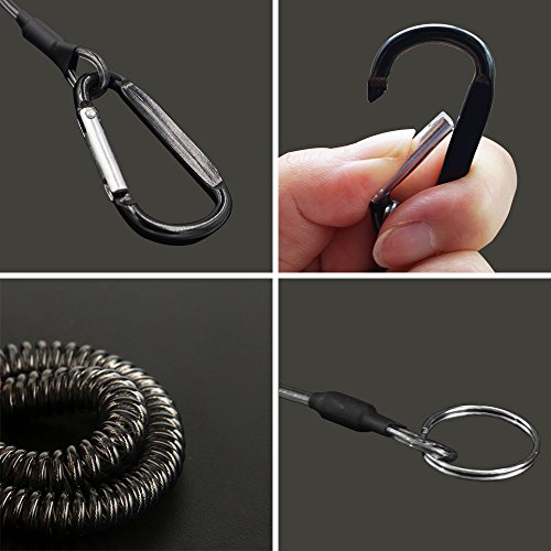 Lix&Rix Coiled Lanyard Safety Rope Steel Wire Inside Retractable Tether with Carabiner 45 Inches Max Stretch for Fishing Boating Hiking Camping Hunting Tools, Pack of 6, Color - Thumbnail 2