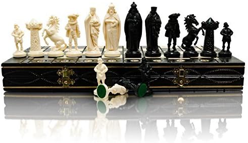 MEDIEVAL - Black & White Edition Chess Set 40cm / 16 Plastic Chessmen & Large Decorative Wooden Chessboard !!! by Master Of Chess