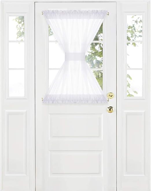 Amazon Com Ryb Home Sidelights Curtain Sheer Door Shade Decoration Window Dressing Sheer Panel For Metal Door Backdoor With 1 Tie Back Wide 60 X Long 40 1 Panel White Furniture Decor