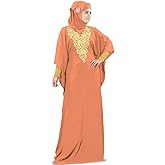 MyBatua Free Size Womens Kaftan Gold Embroidered Fancy Abaya Evening Gown Muslim Maxi Dress KF-003