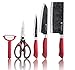 Imperial Collection IM-KST11 RED 6 Piece Knife Set, Includes 2-in-1 Scissor/Bottle Cap Opener, Peeler and Acrylic Stand - Non Stick Coating Kitchen Knives (Red)
