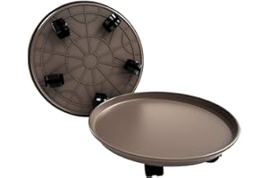 Amkoskr 2 Pack 15.5" Brown Plant Caddy with Easy Moving Caster Wheels Round Movable Planter Dolly Trolley Tray Pallet Outdoor Indoor Tree Flower Stand Planter