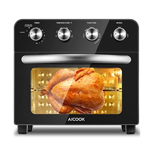 Aicook Air Fryer Toaster Oven 23L Convection Mini Oven Electric with Rotisserie and Grill Function, 4 Knobs Control Easy to Use, 6 Accessories & 75 Recipes Included, 1700W
