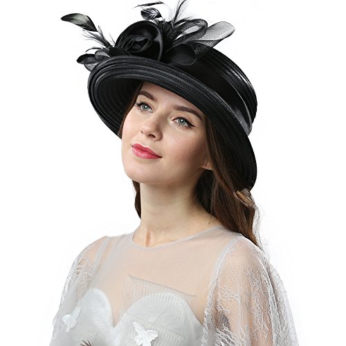 Janey&Rubbins Women Kentucky Derby Church Wedding Fascinators Cloche Bucket Bowler Hat (Black)