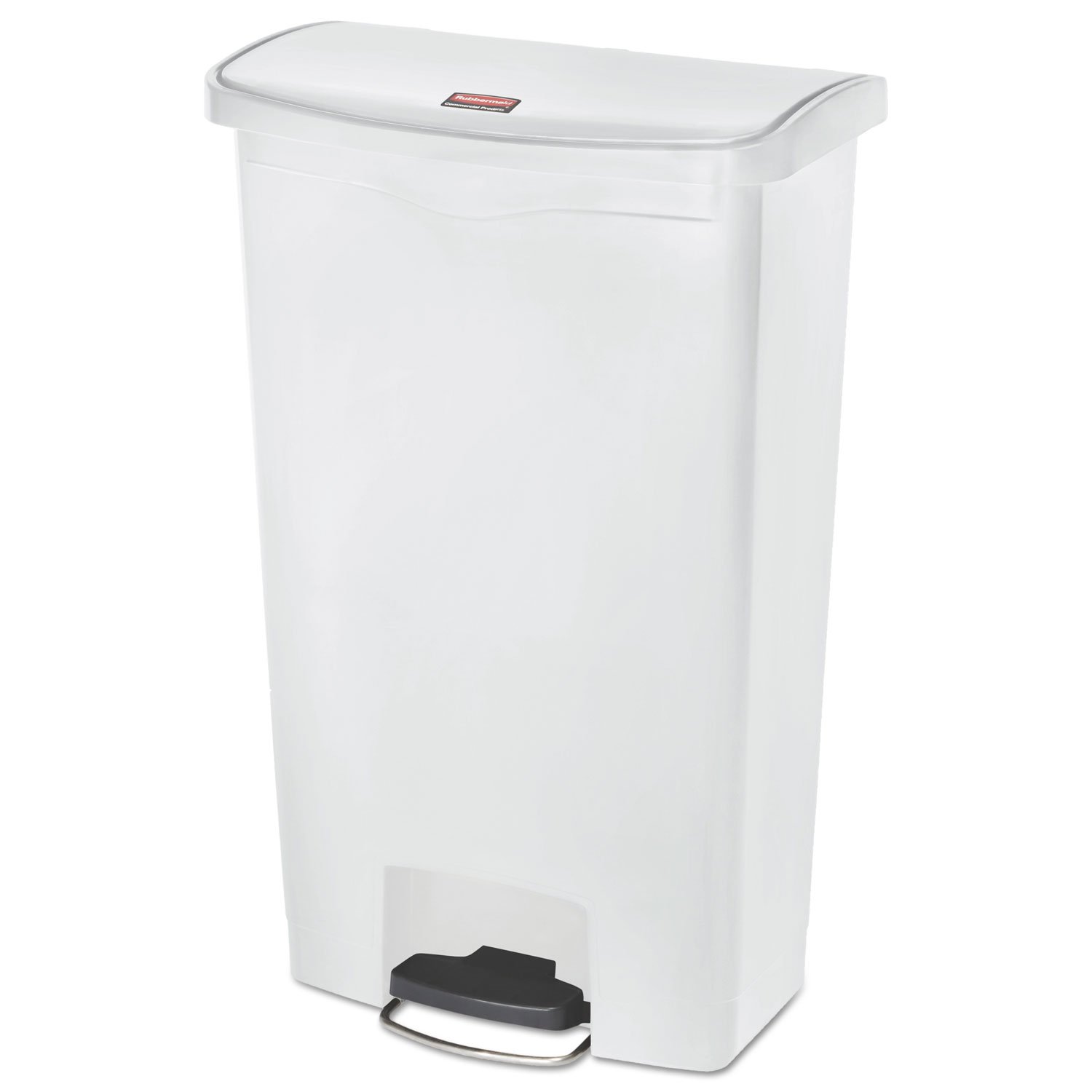 Rubbermaid Commercial Products Slim Jim Step-on Resin Front Step Waste Receptacle Bin 68 Litre White 1883559