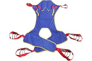 BUYHAO Universal Patient Lift Sling, Size L Full Body Lifts Slings with Head and Back Support, Padded Divided Leg Slings with Commode Opening, 5 Handles, 6 Straps, Transfer Sling for Elderly,