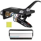 Ortofon OM PRO S Pre-Mounted on SH-4 Black Headshell Bundle | Liquid Audio Carbon Fiber Record Brush, Instrument Polishing Cloth