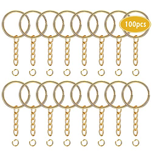 JEWMAY 100Pcs Split Key Chain Rings with Chain and Jump Rings Bulk for Crafts Supplies 1 Inch - Gold Color - Thumbnail 6
