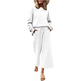 kaimimei Womens 2 Piece Outfits Travel Matching Long Sleeve Tops and Wide Leg Pants Sets Casual Loungewear with Pockets
