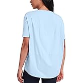 HeyNuts Women's Pima Cotton Short Sleeve Workou Shirt Boat Neck Loose Fit T-Shirts Athletic Tops Casual Shirts
