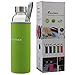 Bonison Stylish Environmental Borosilicate Glass Water Bottle with Colorful Nylon Sleeve (18oz) (GREEN)