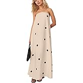 calbatic Women Polka Dot Strapless Maxi Dress Summer Flowy A Line Ruffle Backless Off Shoulder Long Tube Dress