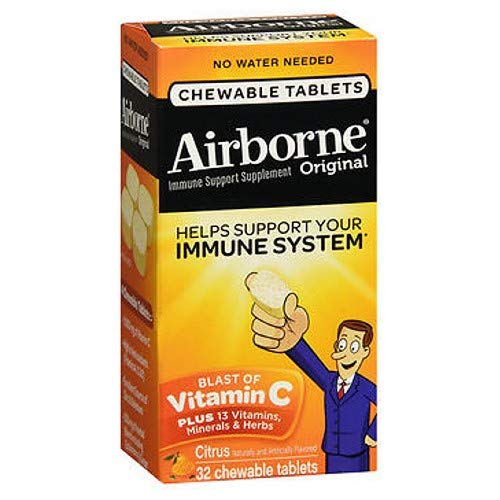 Airborne Chewable Vitamin C 1000 milligrams Immune Support Supplement Tablets, Citrus, 32 ct