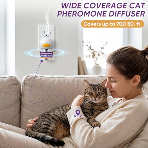 Cat Calming Pheromone Diffuser Kit, 2 Plug-Ins + 4 Refills (48ml Each), Helps Reduce Stress, Spraying & Scratching, Supports Harmony for Multi-Cat Homes, Drug-Free Comfort for Cats & Kittens