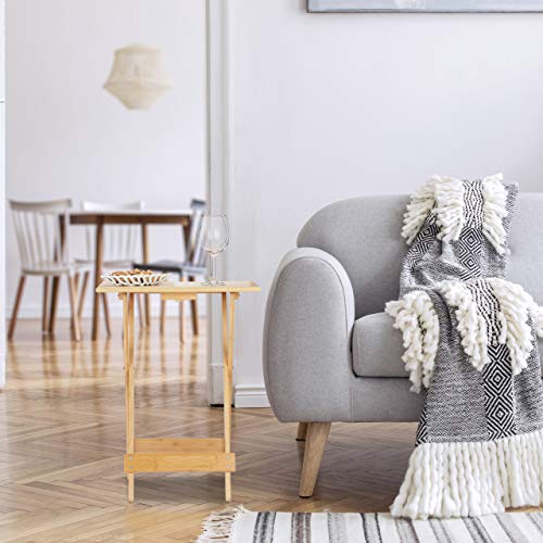 Relaxdays Klapptisch Bambus, für Wohnzimmer, Balkon & Terrasse, HxBxT: 63,5 x 48 x 38 cm, Beistelltisch klappbar, Natur – Bild 3