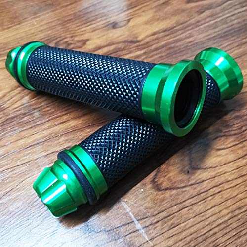 Yibid Motorcycle Universal Motorcycle Aluminum & Rubber Hand Grips for 7/8" 22mm Handlebar Sports Bike Chopper Cruiser Street Bike (Green Thruster Grips)