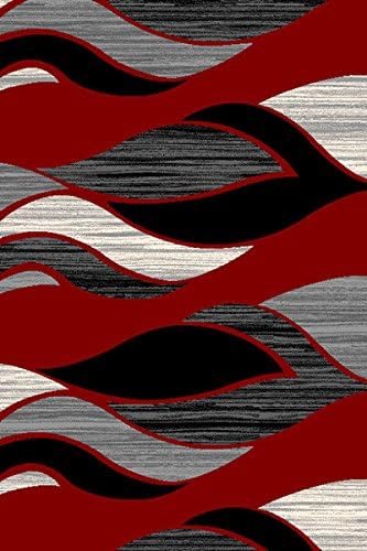 Jewel Hand Carved 3D Effect Modern Abstract Contempo Area Colorful Luxury Rug for Bedroom, Living Room, Dining Room 5X7 Carpet 11217 Gray Grey Red Black White