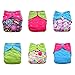 One Size Reusable Charcoal Bamboo Cloth Pocket Diapers, 6-pack Bundle Set + 12 Inserts (Girl Prints)