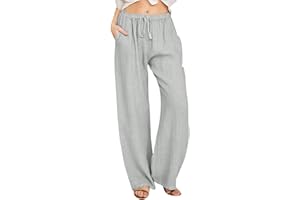 BAGELISE Women's Linen Pants Summer Straight Wide Leg Pants Loose Comfy Palazzo Pants Drawstring High Waisted Trousers