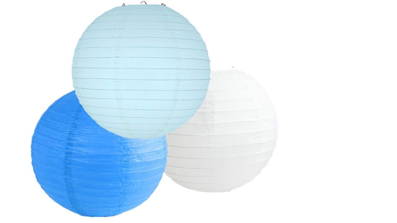 Paper Lanterns Mix Color Packs of 3 Round Paper Lanterns Lampshade Party Decorations (Light Blue Shade, 8" (20 Cm))