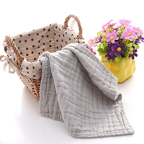 Baby Bath Washcloths by MUKIN - Muslin Face Towels for Newborn,Ultra Soft Wash Cloths for Babies | Baby Wipes for Baby Sensitive Skin | Perfect Baby Shower Gift.12''X12'' (Set of 6) Grey - Thumbnail 4